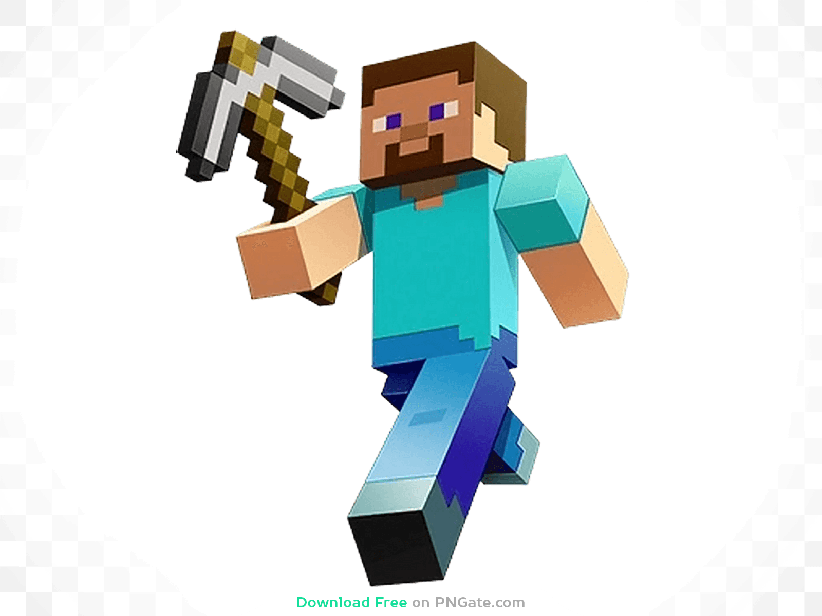 The main character from Minecraft Steve runs with a pickaxe in his ...