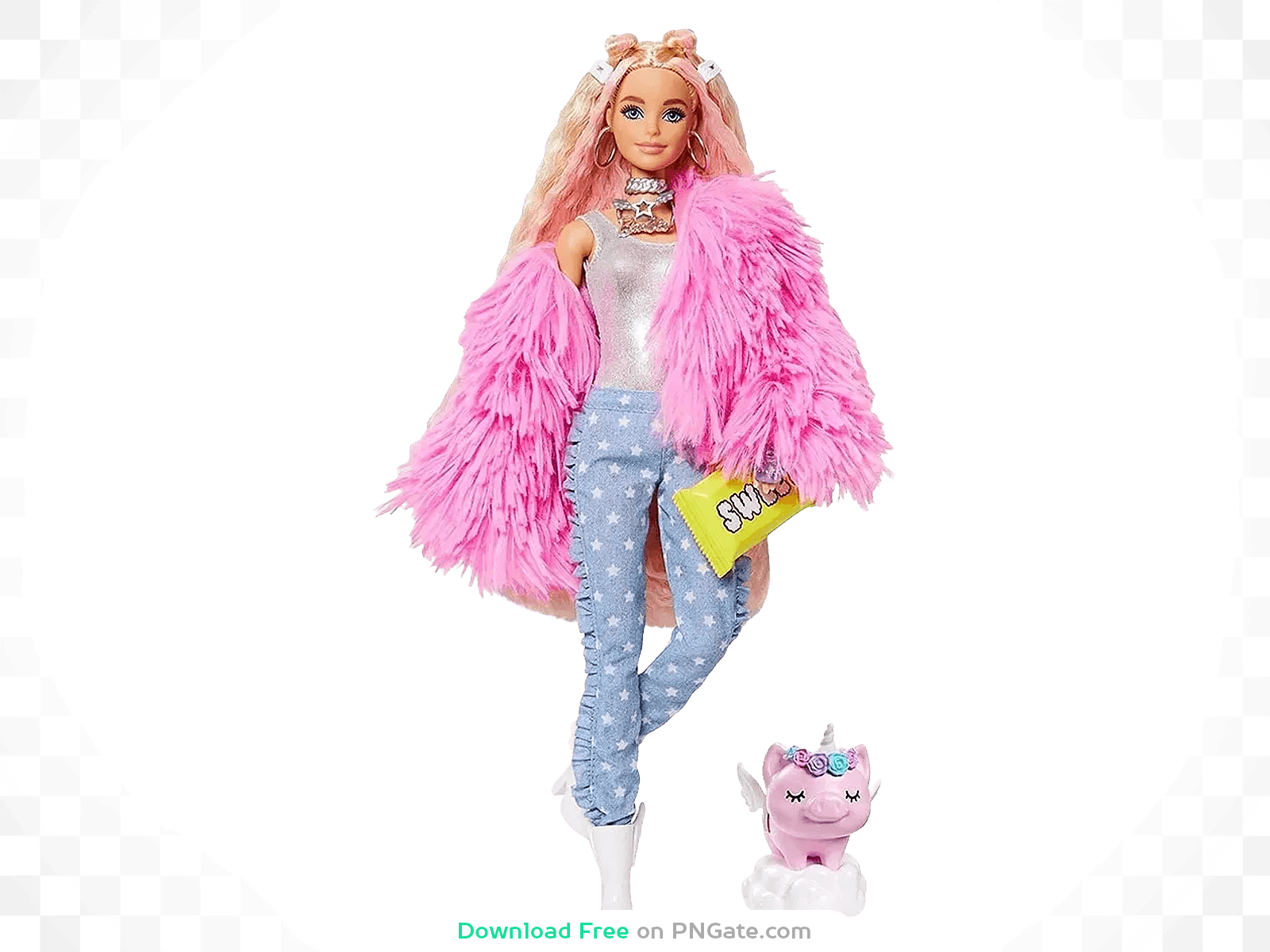 Beautiful Barbie in a pink coat with a unicorn skink from the new ...