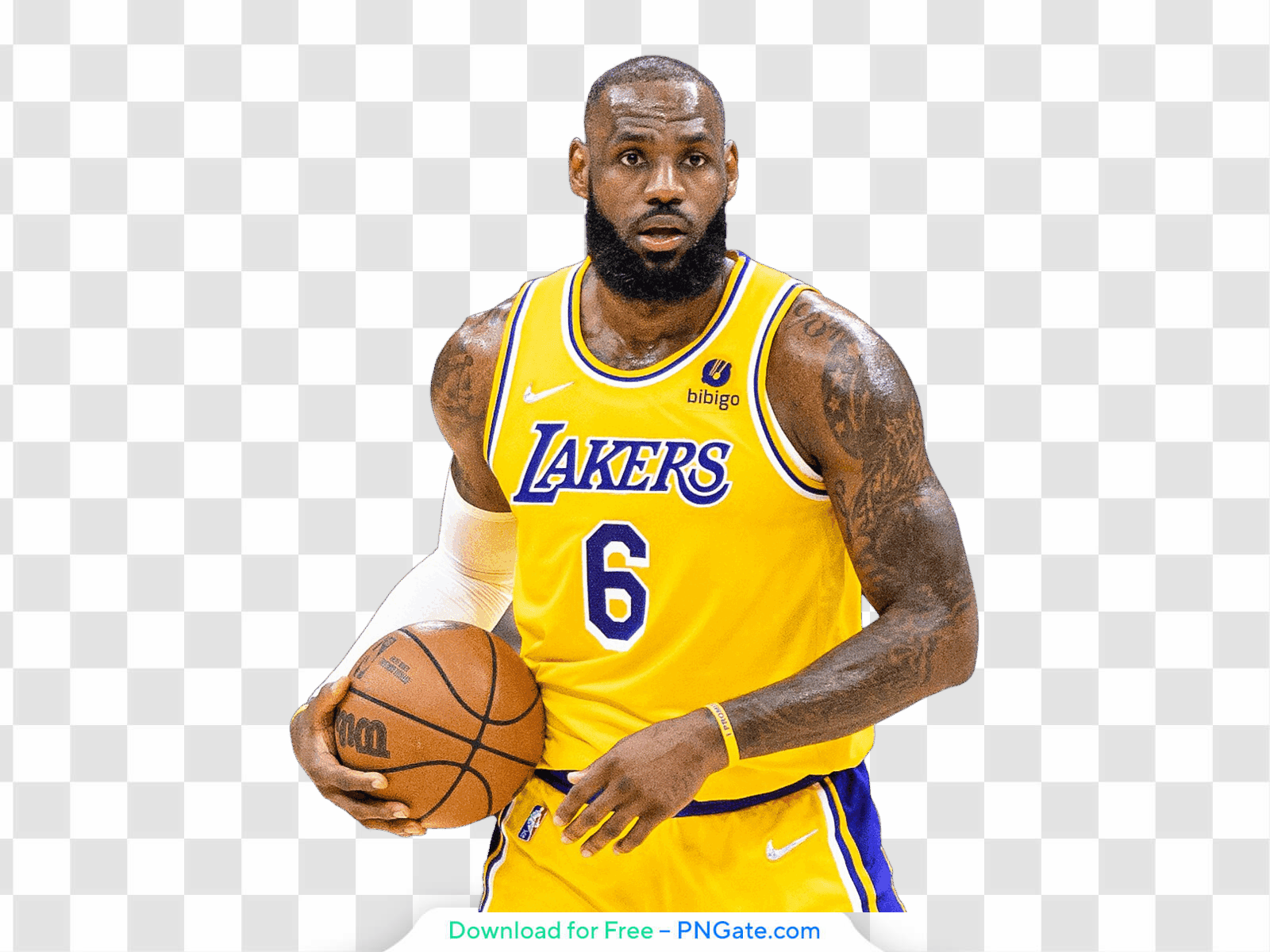 LeBron James in Yellow Jersey Holding Ball Action Shot