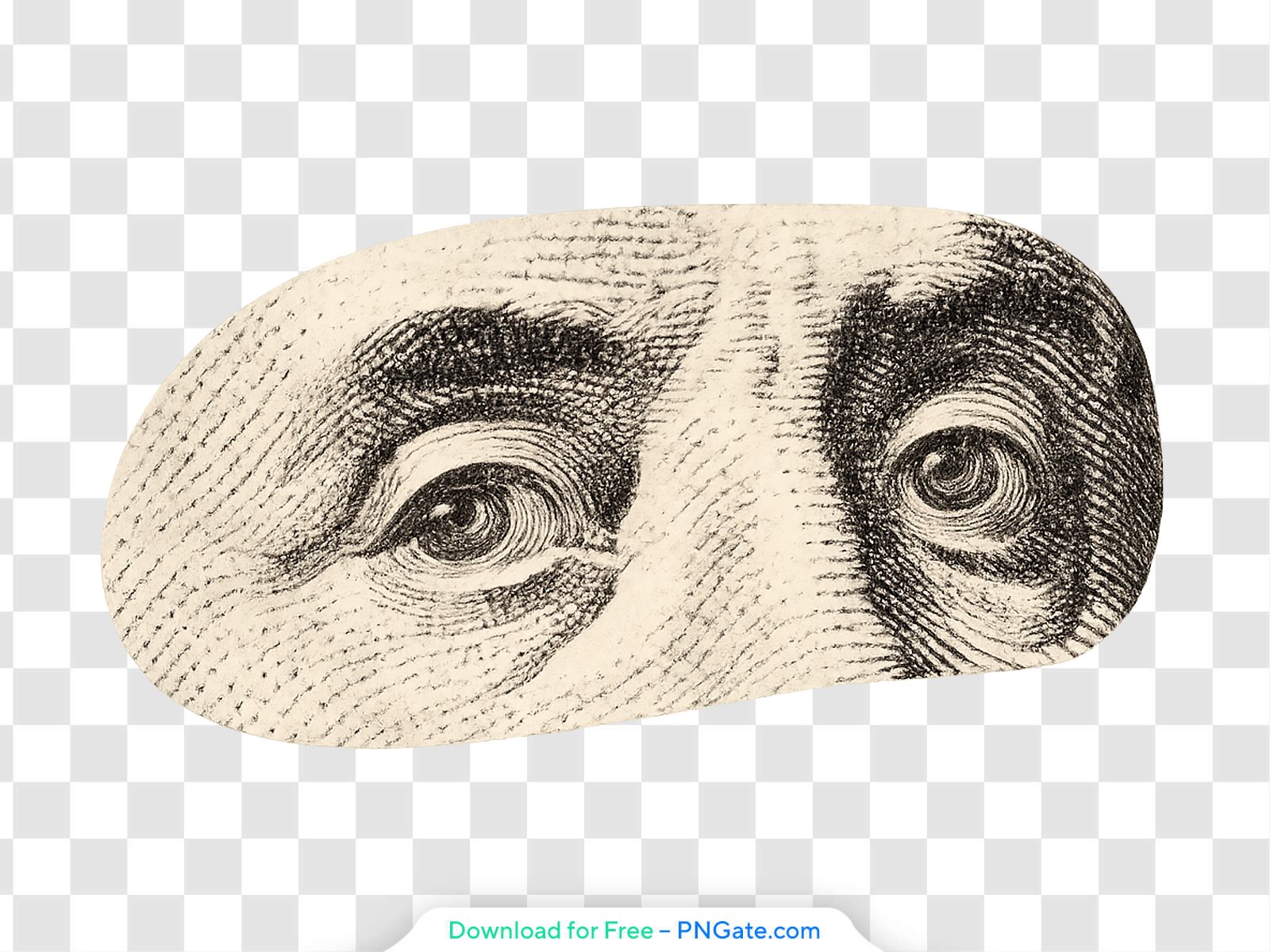 Benjamin Franklin eyes from the 100 dollar bill engraving, transparent PNG